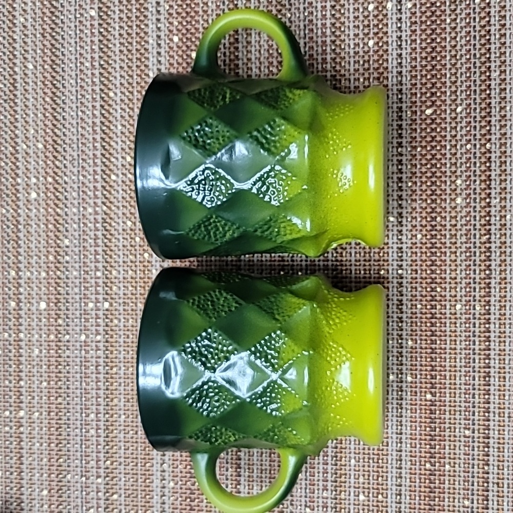 COPY - Fire King Green Kimberly Mug Diamond Point, set of two.